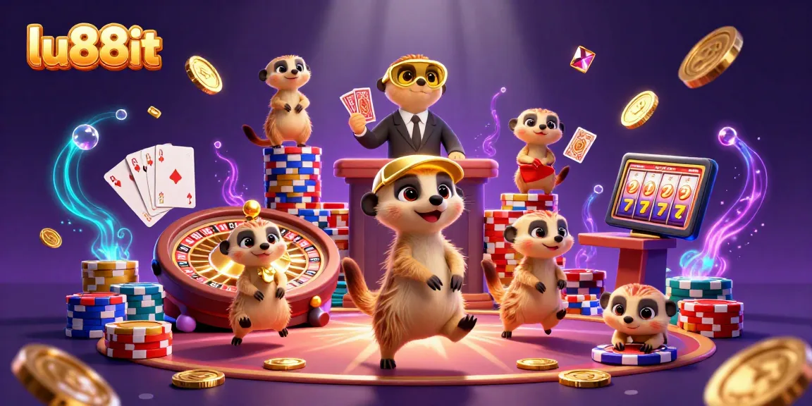 Engage in thrilling gaming at lu88it with imaginative meerkats leading a vibrant casino scene.