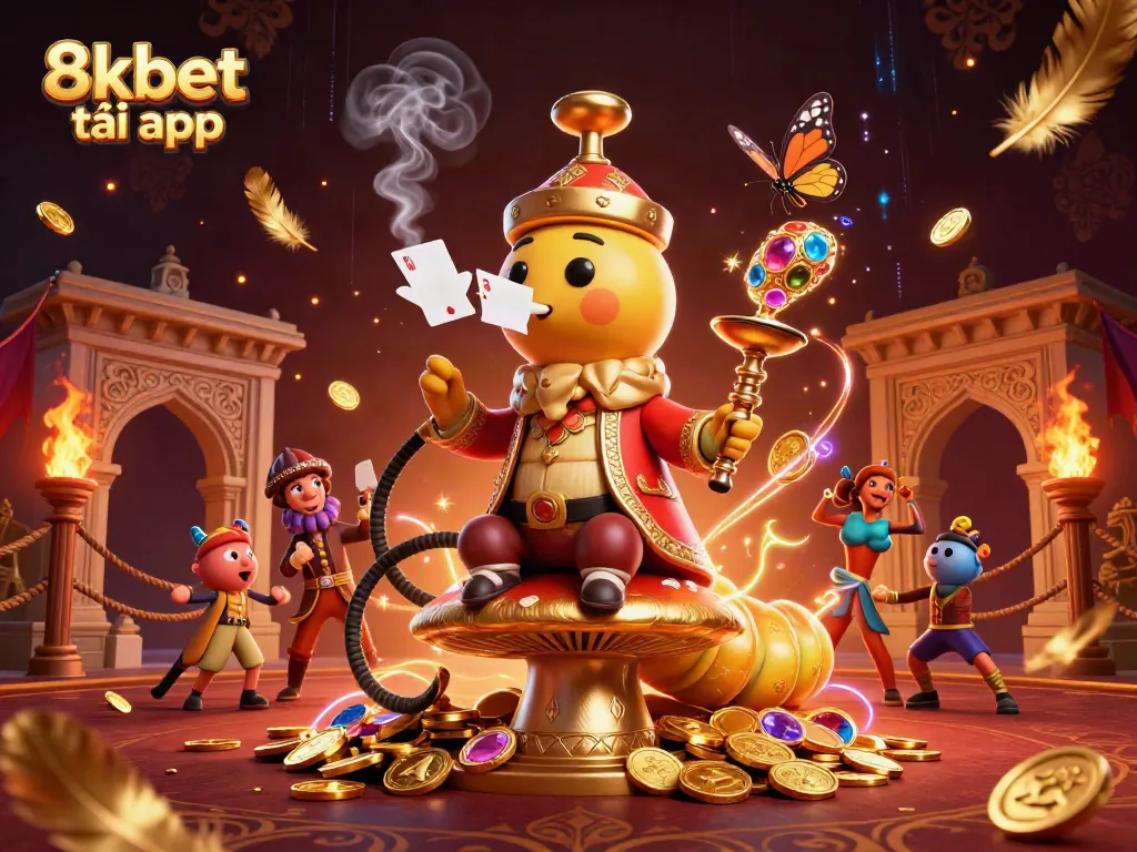 Experience 8xbet tải app excitement with a vibrant casino scene featuring a hookah-master and dynamic elements.