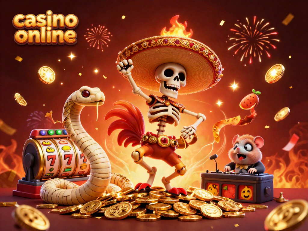 Engaging 3D cartoon scene celebrating casino online with dynamic characters and vibrant game elements.