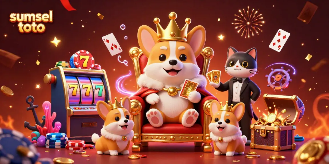 Experience thrilling games with sumsel toto featuring a royal corgi and vibrant casino elements.