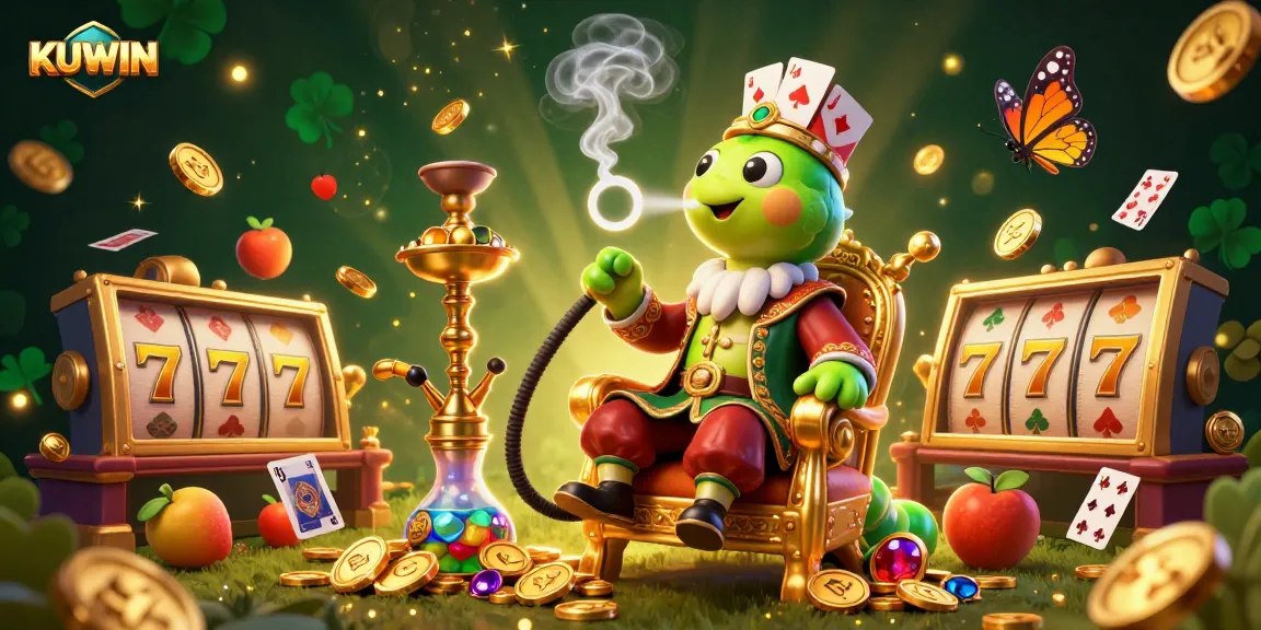 Engage in thrilling casino gaming with KUWIN's vibrant 3D illustration featuring slot reels and golden elements.