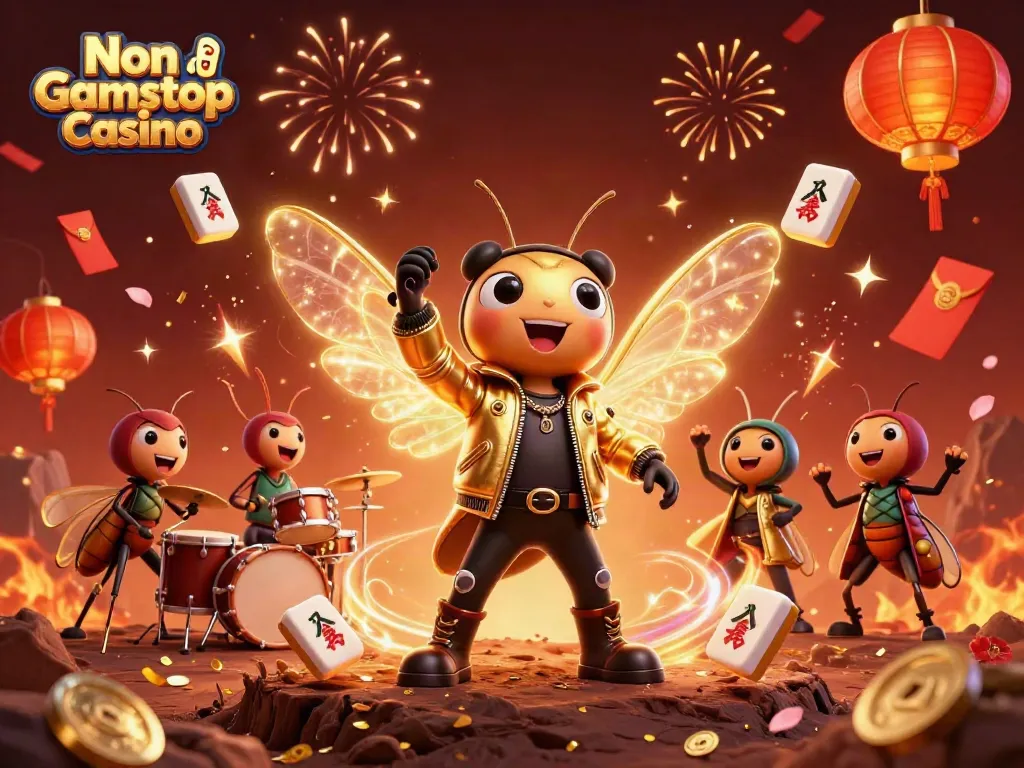Experience the thrill of Non Gamstop Casino with a vibrant 3D scene featuring energetic rock star characters.