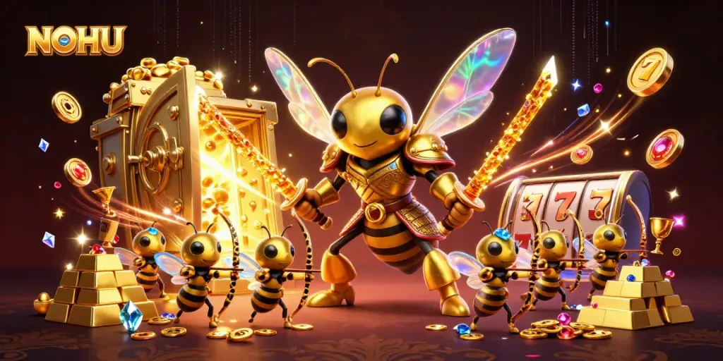 Experience thrilling jackpots at NOHU with this vibrant 3D casino-themed illustration.