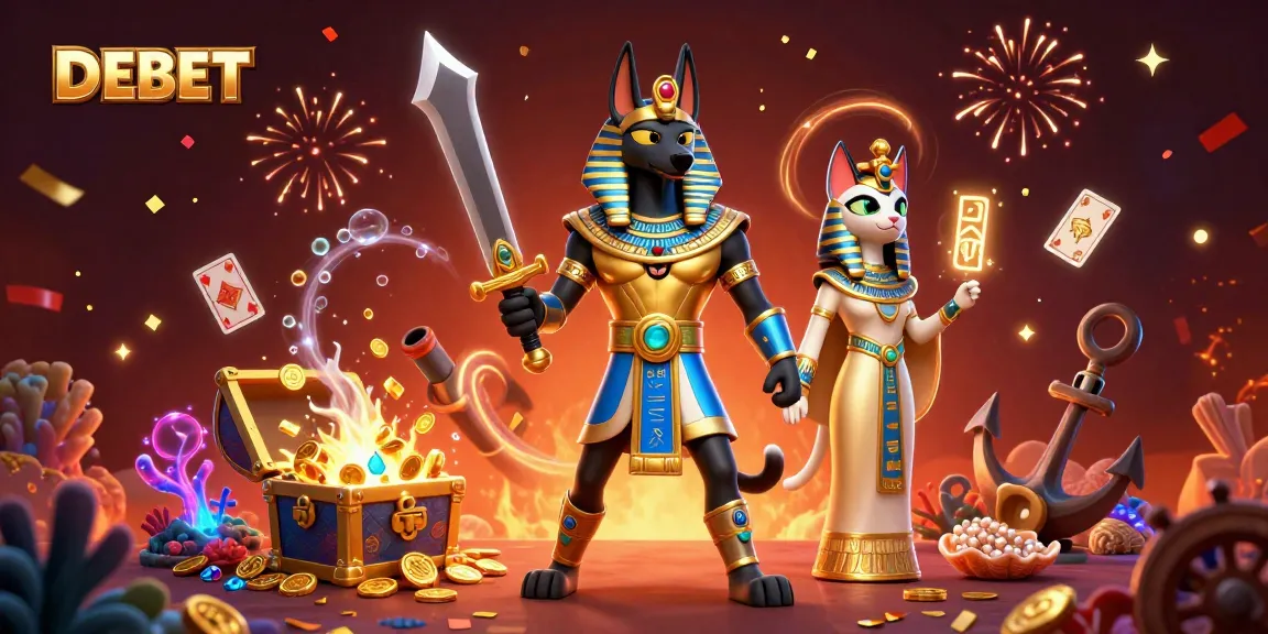 Experience DEBET's exciting features with an intricate 3D illustration of gaming elements.