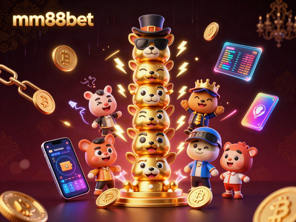 Experience the dynamic world of mm88bet with vibrant gaming elements in a 3D illustration.