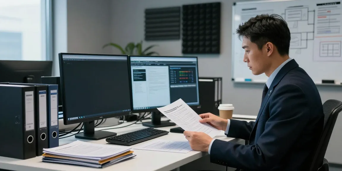 goodtam investigation agency detective examining case files in a modern office