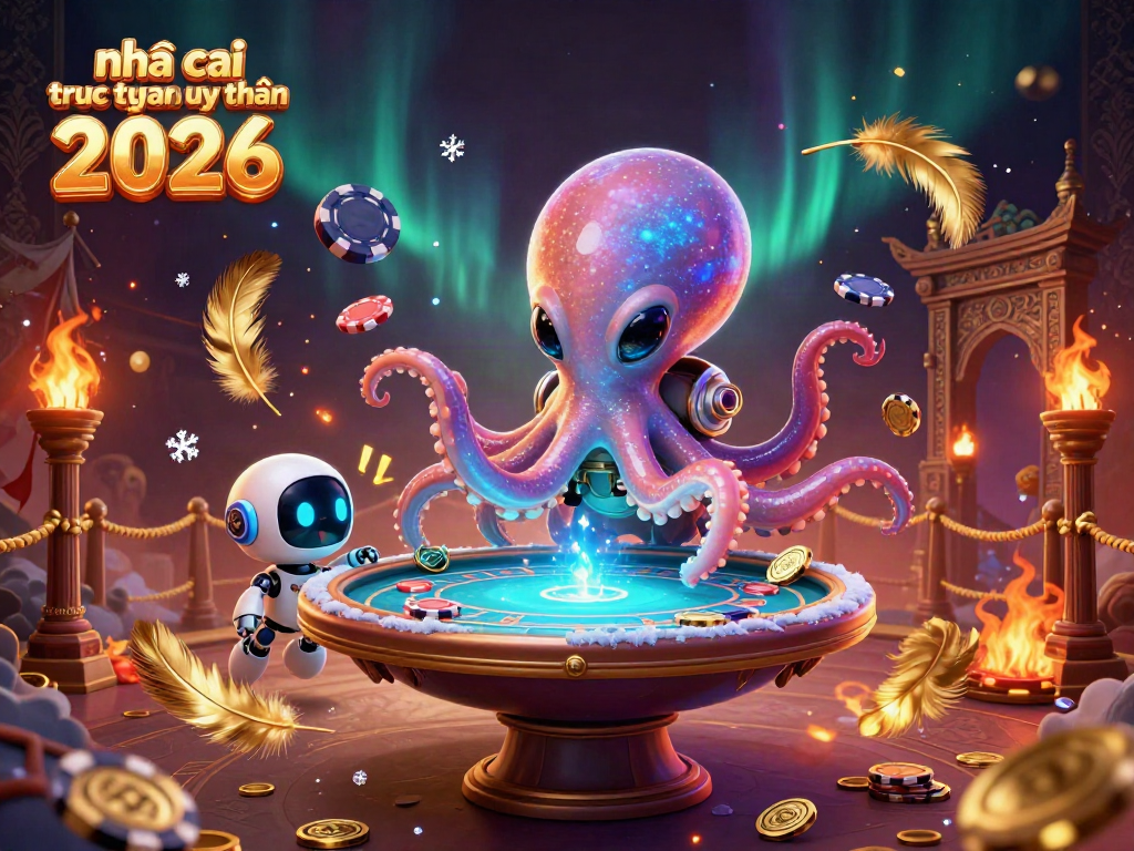 Experience the excitement at nha cai truc tuyen uy tin hiện nay 2026 with an alien octopus at a holographic poker table.