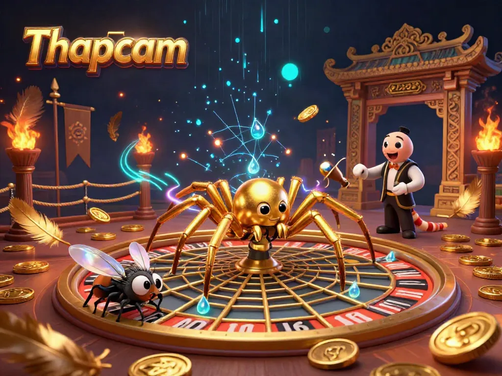Thapcam offers thrilling betting action in an energetic cartoon casino scene with roulette-inspired elements.
