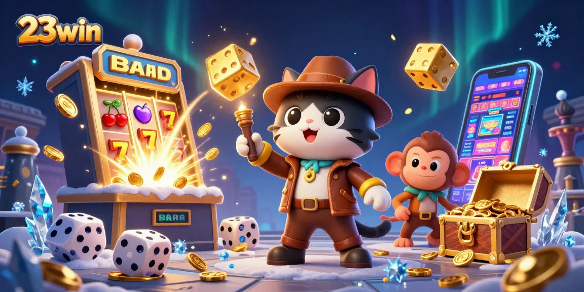 Experience thrilling gameplay and jackpots at 23win within a vibrant casino adventure illustration.